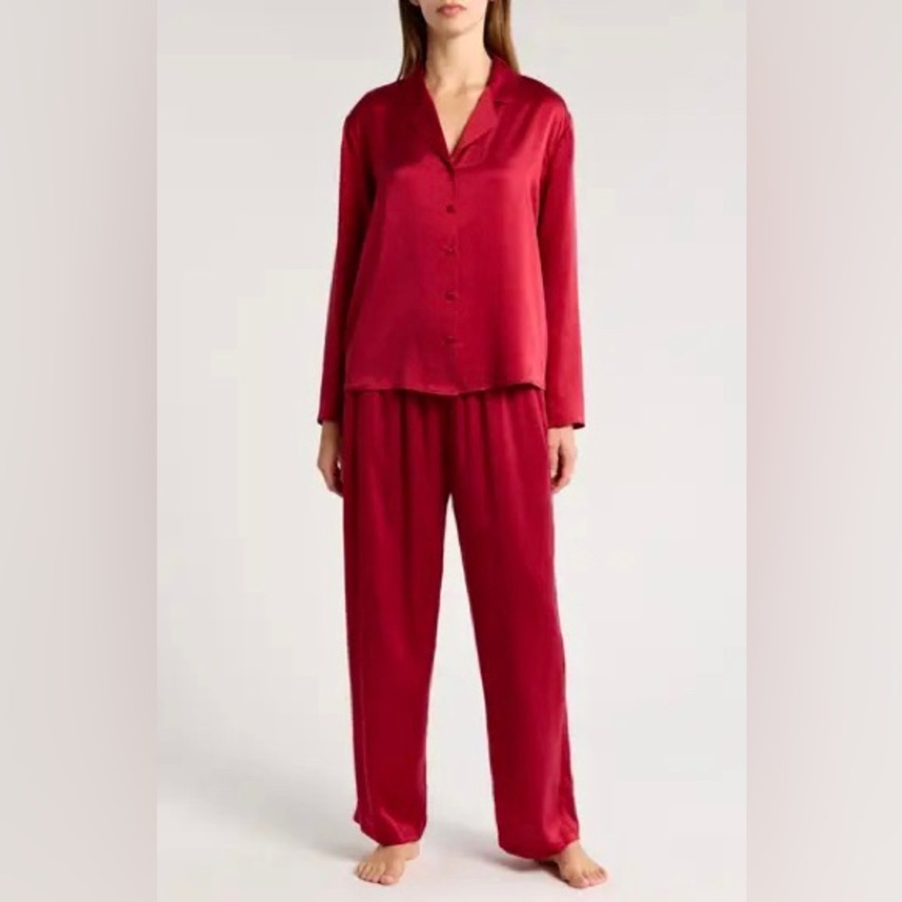 Nordstrom Washable Matte Silk Pajamas, Red, Medium